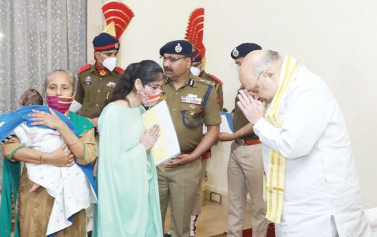 Home Minister Amit Shah hands over appointment letters to the NoKs of 04 J&K Police Martys