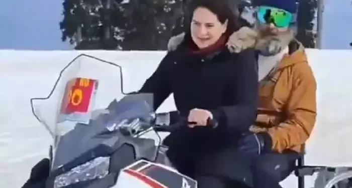 Rahul, Priyanka Gandhi enjoy snow scooter ride in Gulmarg