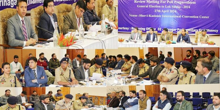 Lok Sabha Elections 2024 General/ Police/ Expenditure Observers for 02-Srinagar PC hold joint meeting with Officers at SKICC Review Election preparedness in all 18 Assembly Segments of the PC