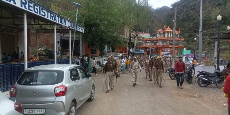 Reasi police conducts flag march in Mahore town ahead of parliamentary elections