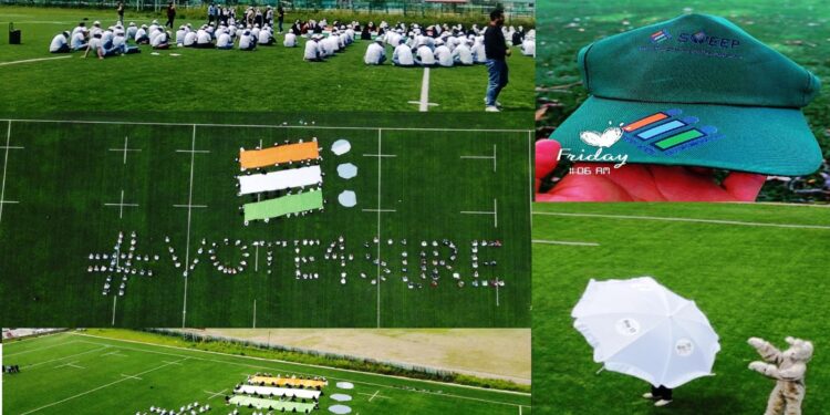 SVEEP: DEO Srinagar organizes Human Chain Event to raise awareness on Importance of Voting Locally made Election Mascot by first time female voters also displayed; ECI Logo, #Vote4Sure & #Stand4Chunav also depicted