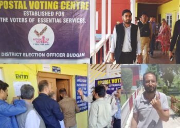 Lok Sabha Elections-2024 Postal Ballot Voting begins in Budgam segments under Srinagar PC Enthusiastic voters (essential duty category) seen lining up at PVC