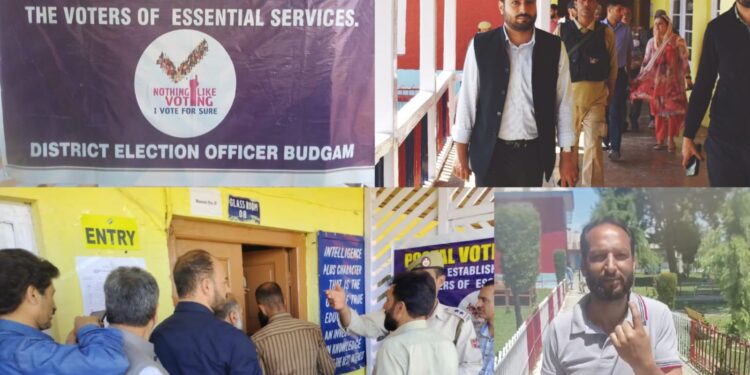Lok Sabha Elections-2024 Postal Ballot Voting begins in Budgam segments under Srinagar PC Enthusiastic voters (essential duty category) seen lining up at PVC