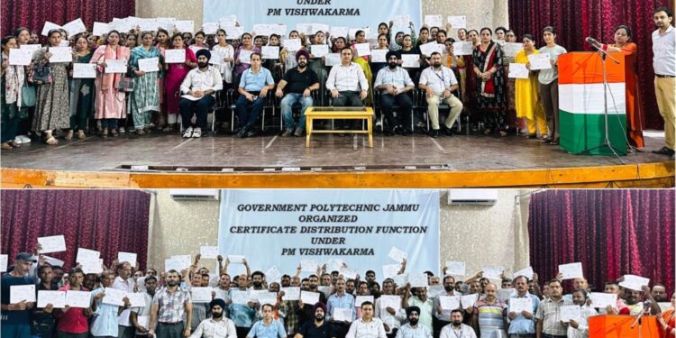 Trainees receive certificates from Govt Polytechnic Jammu under PM Vishwakarma Scheme