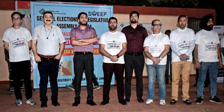 Sandhya SVEEP rally held at Bahu Plaza