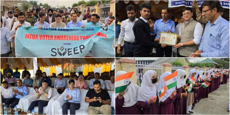 Assembly Elections-2024 Mega SVEEP Awareness programme held at Tangmarg to promote voter education & electoral participation Minga Sherpa distributes EPIC cards among new voters, leads ATV SVEEP Rally in Gulmarg