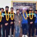 Satish Sharma felicitates J&K football team for qualifying into final round of Santosh Trophy
