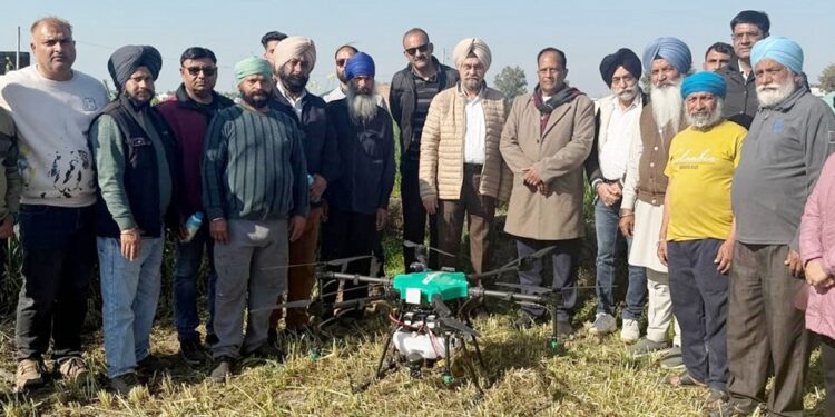 Demonstration of Drone Spraying of Fertilizers held in Village Khour, RS Pura