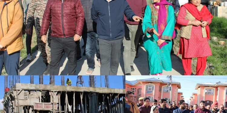 DC Budgam inspects progress on construction/ restoration works at Sheikhpora Colony