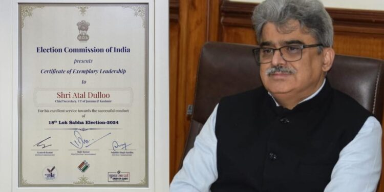 ECI recognizes Atal Dulloo as ‘Exemplary Leader’ for successful holding of Lok Sabha elections