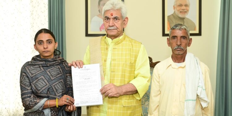 Lieutenant Governor hands over appointment letter to sister of Bus Conductor martyred in Reasi Terror attack