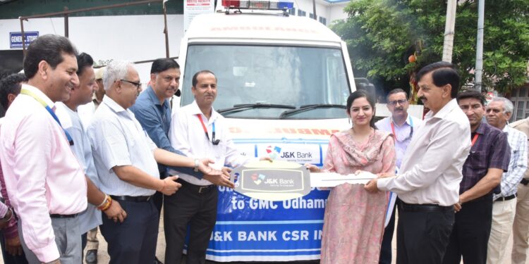 MLA Udhampur West & DC hand over ambulance to Govt Medical College Udhampur under J&K Bank CSR initiative