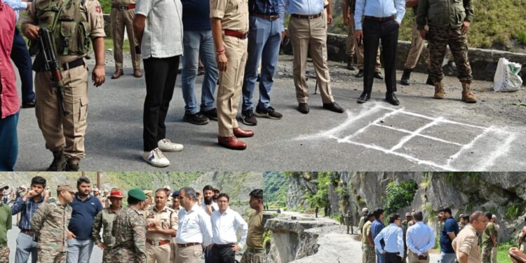 DC, Commander 11 Sector, SSP inspect damaged stretch of Karoal-Maitra-Gool Road at Batti