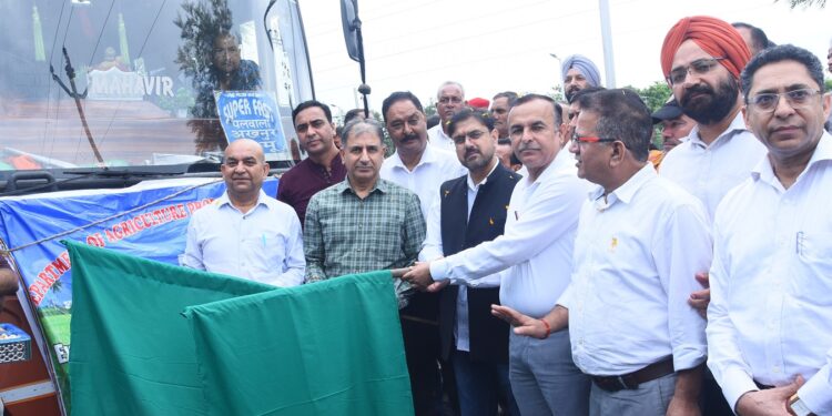 Satish Sharma flags off group of progressive farmers from Chamb for exposure visit to KVK R.S Pura Jammu