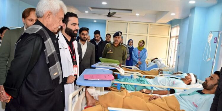 Lieutenant Governor meets the injured in the accidental blast at Nowgam Police Station