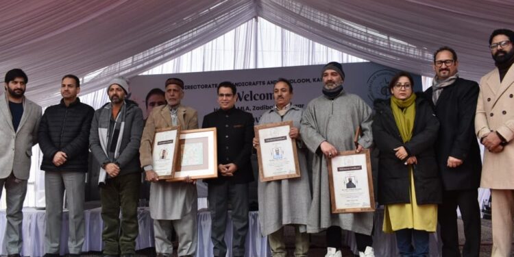 MLA Zadibal felicitates National Award winners in Kashmir Handicrafts