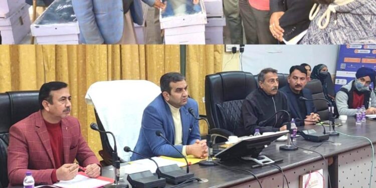 DDC Ramban reviews functioning of KKGs, working of Krishi Udyamis; distributes Modern Bee Hives among farmers