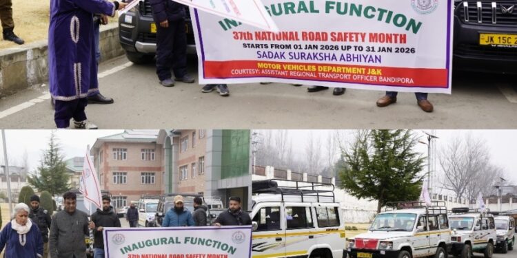 DC Bandipora inaugurates Road Safety Month, flag-off awareness rally