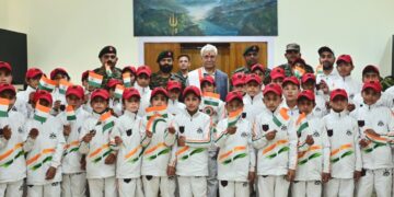 Lieutenant Governor interacts with group of students from Army Goodwill School, Saujiyan visiting Jammu under Army’s J&K Integration Tour