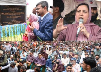 Sakeena Itoo lays foundation for flood protection projects at Guddar Laisoo