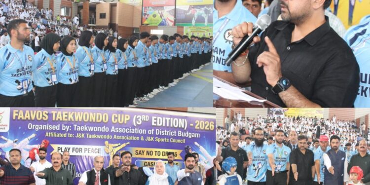 Satish Sharma inaugurates Faavos Taekwondo Cup at Indoor Stadium Budgam