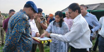 Chandraker Bharti inspects proposed site for NDRF Battalion Headquarters at Bela Manohar, Samba