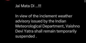 Shri Mata Vaishno Devi Yatra temporarily suspended due to inclement weather advisory