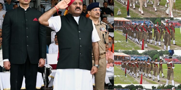 Deputy CM Surinder Choudhary hoists National Flag at M.A. Stadium Jammu on 80th Independence Day